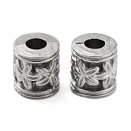 316 Stainless Steel Beads, Column with Flower, Stainless Steel Color, 7x7.5mm, Hole: 3mm(STAS-B047-25P)