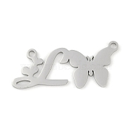 Non-Tarnish 304 Stainless Steel Pendants, Letter & Butterfly Charms, Letter L, 10.5x25x0.9mm, Hole: 1.2mm(STAS-L279-002P-L)