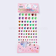 Self Adhesive Mobile Phone Stickers, Acrylic Rhinestone Stickers, Faceted, Heart, Mixed Color, 6~12x6~12x1.5~2.5mm, Package Size: 24x10.6x0.2cm(AJEW-WH0075-05A)