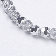 Faceted(32 Facets) Round Half Plated Electroplate Glass Beads Strands, Silver Plated, 4mm, Hole: 1mm, about 88~90pcs/strand, 28~30cm(X-EGLA-J042-4mm-H02)