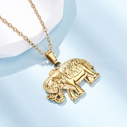 Elephant 304 Stainless Steel Pendant Necklaces, Ion Plating(IP), Real 18K Gold Plated, 17.99 inch(45.7cm)(NJEW-H059-06G)