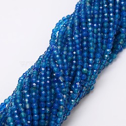 Natural Agate Bead Strands, Dyed, Faceted, Round, Medium Blue, 4mm, Hole: 0.8mm, about 90~92pcs/strand, 14 inch(X-G-G882-4mm-A02)