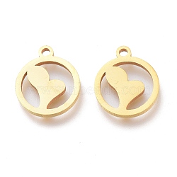 Ion Plating(IP) 304 Stainless Steel Charms, Laser Cut, Ring with Heart, Golden, 12x10x1mm, Hole: 1.2mm(STAS-A047-22G)