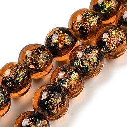 Handmade Dichroic Foil Glass Beads Strands, Round, Chocolate, 10.5mm, Hole: 1.4mm, about 40pcs/strand, 15.16''(38.5cm)(DICH-U001-05D)