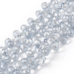 Transparent Electroplate Glass Beads Strands, Faceted, Top Drilled Teardrop, Pearl Luster Plated, Light Steel Blue, 8x6~6.5mm, Hole: 0.8mm, about 98~100pcs/strand, 18.90~26.77 inch(48~68cm)(EGLA-F152A-PL04)