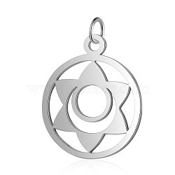 Non-Tarnish 304 Stainless Steel Pendants, Chakra, Svadhishthana, Flat Round with Flower, Stainless Steel Color, 22.5x19x1mm, Hole: 3mm(STAS-S105-T525S)