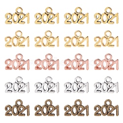 Alloy Charms, Number 2021, Mixed Color, 9.3x13.5x1mm, Hole: 1.8mm, 200pcs/box(PALLOY-NB0001-70)