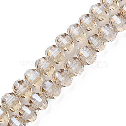 Electroplate Transparent Glass Beads Strands, Pearl Luster Plated, Faceted, Round, Wheat, 10x9mm, Hole: 1.5mm, about 72pcs/strand, 25.98 inch(66cm)(EGLA-N002-31-F04)