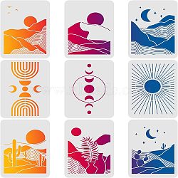 Plastic Reusable Drawing Painting Stencils Templates Sets, for Painting on Fabric Canvas Tiles Floor Furniture Wood, Sun Pattern, 29.7x21cm, 9pcs/set(DIY-WH0172-451)