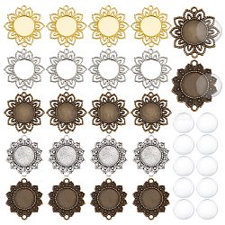 Elite DIY Blank Dome Pendant Making Kit, Including Sunflower & Lotus Alloy Cabochon Connector Settings, Glass Cabochons, Mixed Color, 30Pcs/box(FIND-PH0006-38)