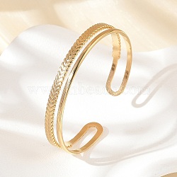 304 Stainless Steel Cuff Bangles for Women, Real 18K Gold Plated, Leaf, Inner Diameter: 2-1/8 inch(5.45cm)(BJEW-B120-03G-03)