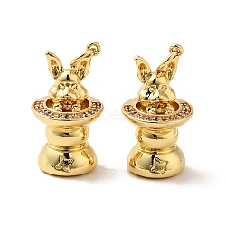 Rack Plating Brass Micro Pave Clear Cubic Zirconia Pendants, Rabbit Charm with Hat, Cadmium Free & Nickel Free & Lead Free, Real 18K Gold Plated, 20x11.5mm, Hole: 3.6mm(KK-H431-03G)