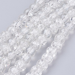 Crackle Glass Beads Strands, Round, Clear, 6mm, Hole: 1.3~1.6mm, about 133pcs/strand, 31.4 inch(X-CCG-Q001-6mm-01)