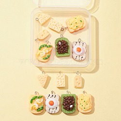 14Pcs 7 Styles Opaque Resin Pendants, with Platinum Plated Iron Loops, Imitation Food, Cheese & Toast Slices, Mixed Color, 20~18x10~18.5x5~10.5mm, Hole: 2mm, 2pcs/style(RESI-FS0001-39)