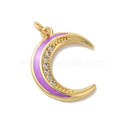 Moon Rack Plating Brass Micro Pave Cubic Zirconia Enamel Pendants, with Jump Rings, Cadmium Free & Lead Free, Long-Lasting Plated, Real 18K Gold Plated, Dark Orchid, 20.5x17.5x2mm, Hole: 3.5mm(KK-G504-06G-05)