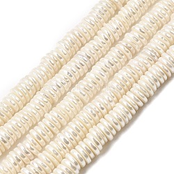 Electroplated Shell Pearl Beads Strands, Disc, Heishi Beads, Beige, 7~8x1.5~2mm, Hole: 0.6mm, about 198~205pcs/strand, 14.61~15''(37.1~38.1cm)(BSHE-B009-E01-2x7mm)