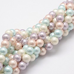 Polished Shell Pearl Bead Strands, Grade A, Round, Mixed Color, 8mm, Hole: 1mm, about 24pcs/strand, 8 inch(20.32cm)(BSHE-F013-07A)