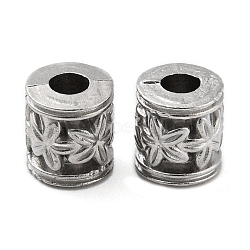 316 Stainless Steel Beads, Column with Flower, Stainless Steel Color, 7x7.5mm, Hole: 3mm(STAS-B047-25P)