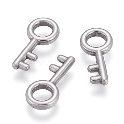 304 Stainless Steel Charms, Key, Stainless Steel Color, 15x7x1.7mm, Hole: 4mm(STAS-L238-058P)