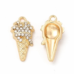 Rack Plating Eco-friendly Alloy Rhinestone Pendants, Ice Cream Cone Charm, Golden, Crystal, 18x9x3.5mm, Hole: 1.6mm(FIND-A025-21G-01)