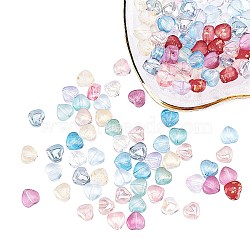 Transparent Spray Painted Glass Beads, Heart, Mixed Color, 6x6x4mm, Hole: 0.7mm, 15 colors, 10pcs/color, 150pcs/box(GLAA-FH0001-18)