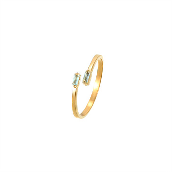 Golden Stainless Steel Cuff Ring, with Glass, Rectangle, Pale Turquoise, Inner Diameter: 20mm