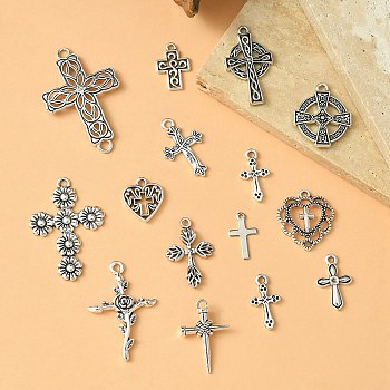 DIY Jewelry Making Finding Kits, Including 15Pcs 15 Style Alloy & 304 Stainless Steel Cross Pendants, Mixed Color, 15~37x10~26x0.8~4.5mm, Hole: 1~3mm, 1Pc/style