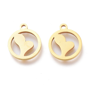 Ion Plating(IP) 304 Stainless Steel Charms, Laser Cut, Ring with Heart, Golden, 12x10x1mm, Hole: 1.2mm