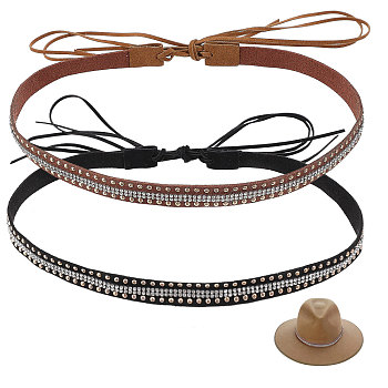 2Pcs 2 Colors PU Leather Hat Bands, Alloy Rhinestone Hat Belts, Mixed Color, 1280x13mm, 1pc/color