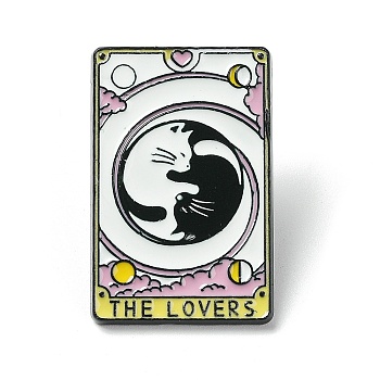 The Lovers Tarot Card with Cat Enamel Pins, Black Alloy Badge for Women, WhiteSmoke, 29x18.5x1.5mm