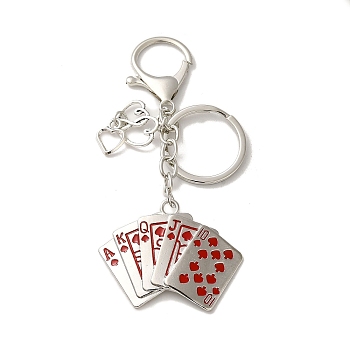 Alloy Playing Card Keychains, Poker, Red, 10.7cm