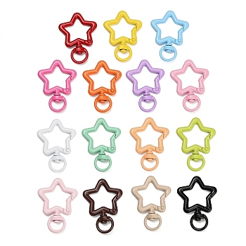 Spray Painted Alloy Swivel Snap Hook Clasps, Star Shape, Mixed Color, 41x30x6mm, Hole: 5x9mm