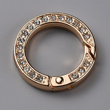 Alloy Crystal Rhinestone Spring Gate Rings, Ring Shape, Light Gold, 28.5x5mm, Inner Diameter: 19mm