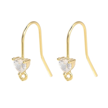 Brass Micro Pave Cubic Zirconia Earrings Findings, Real 18K Gold Plated, Triangle, 16.5x4.5mm, Hole: 1.2mm, Pin: 0.8mm