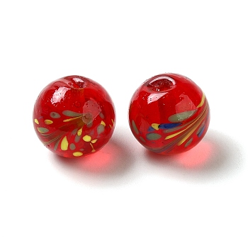 Handmade Lampwork Beads, Round, Red, 12.5x12mm, Hole: 1.8mm
