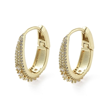 Brass with Cubic Zirconia Hopp Earrings, Long-Lasting Plated, Lead Free & Cadmium Free, Real 18K Gold Plated, 24x19x6mm