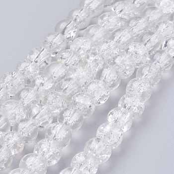 Crackle Glass Beads Strands, Round, Clear, 6mm, Hole: 1.3~1.6mm, about 133pcs/strand, 31.4 inch