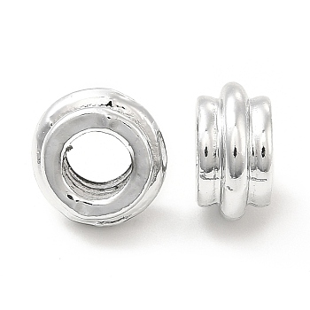 Rack Plating Alloy European Beads, Large Hole Beads, Grooved, Flat Round, Platinum, 9.5x5mm, Hole: 4.5mm