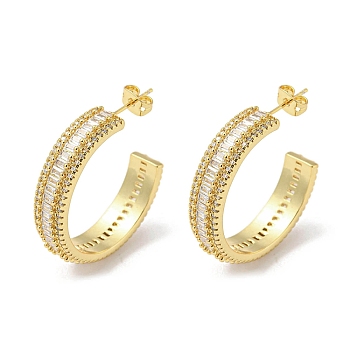 Rack Plating Brass Micro Pave Cubic Zirconia Ring Stud Earrings, Half Hoop Earrings, Long-Lasting Plated, Lead Free & Cadmium Free, Real 18K Gold Plated, 31x8mm
