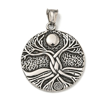 316 Surgical Stainless Steel Pendants, Flat Round, Antique Silver, Tree of Life, 43x37.5x3mm, Hole: 4x8mm