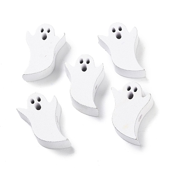 Printed Wood Beads, Halloween Theme Beads, White, Ghost, 25x17x7mm, Hole: 2mm