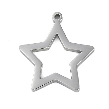 304 Stainless Steel Pendants, Hollow Star Charm, Stainless Steel Color, 16x14.5x1.5mm, Hole: 1mm