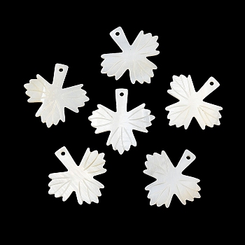 Natural Freshwater Shell Pendants, Leaf Charms, Seashell Color, 29x28.5x2mm, Hole: 1.6mm