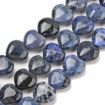 Natural Dumortierite Beads Strands, Heart, 12x12.5x5.5~6.5mm, Hole: 1mm, about 34~35pcs/strand, 15.24~15.63''(38.7~39.7cm)