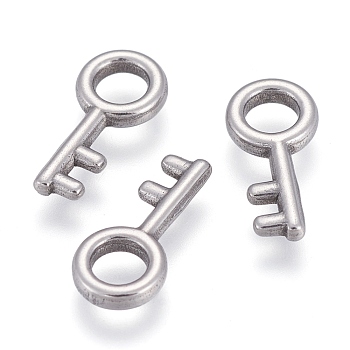 304 Stainless Steel Charms, Key, Stainless Steel Color, 15x7x1.7mm, Hole: 4mm