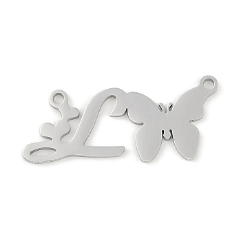 Non-Tarnish 304 Stainless Steel Pendants, Letter & Butterfly Charms, Letter L, 10.5x25x0.9mm, Hole: 1.2mm