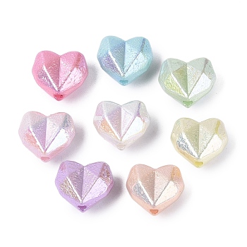UV Plating Opaque Acrylic Beads, Iridescent, Heart, Textured, Faceted, Mixed Color, 13x14.5x8.5mm, Hole: 1.8mm