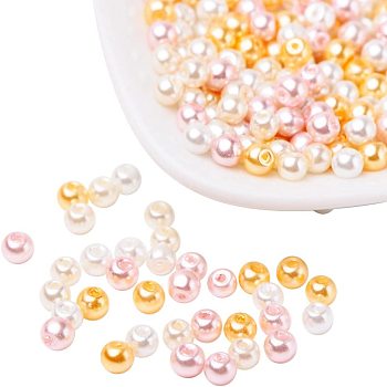 Barely Pink Mix Pearlized Glass Pearl Beads, Mixed Color, 4mm, Hole: 1mm, about 400pcs/box