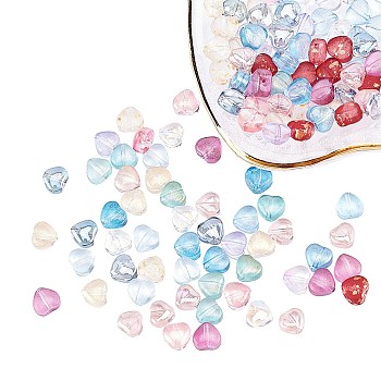 Transparent Spray Painted Glass Beads, Heart, Mixed Color, 6x6x4mm, Hole: 0.7mm, 15 colors, 10pcs/color, 150pcs/box
