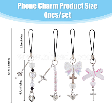 Acrylic Bowknot Heart Pearl Mobile Straps(HJEW-PH01890)-2